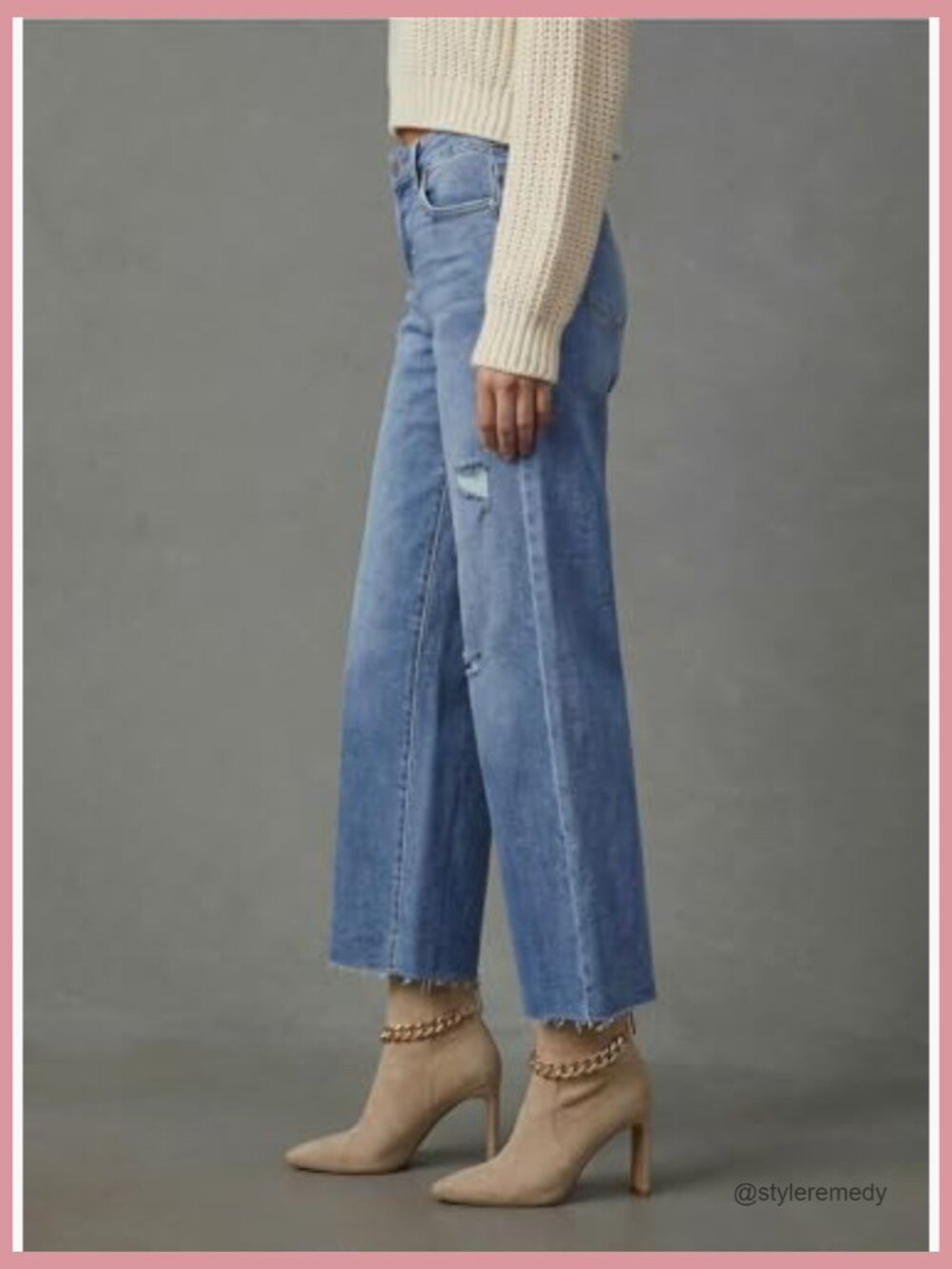 High Waist Wide Leg Jeans with Stretch Denim - Picture 3 of 5
